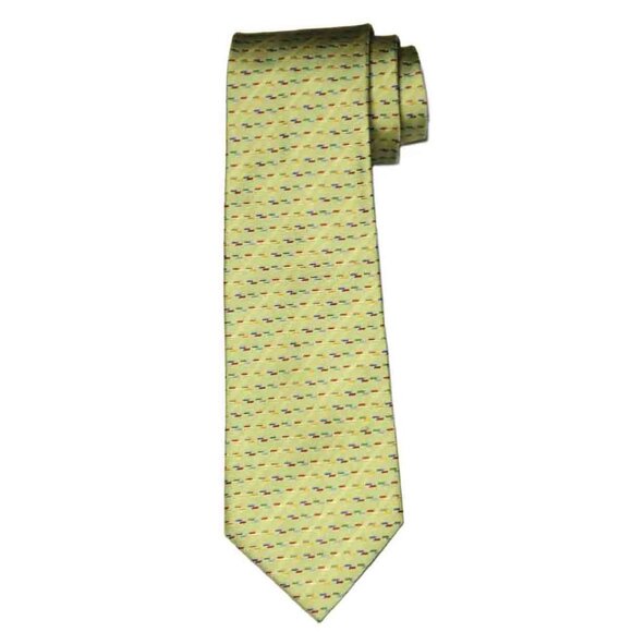 NEW Hermes Silk Tie MADE IN FRANCE Green Geometric Men's - Picture 1 of 2